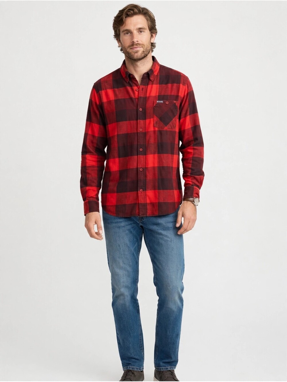 Columbia Men's Red Buffalo Check Flannel Shirt XXL Long Sleeve